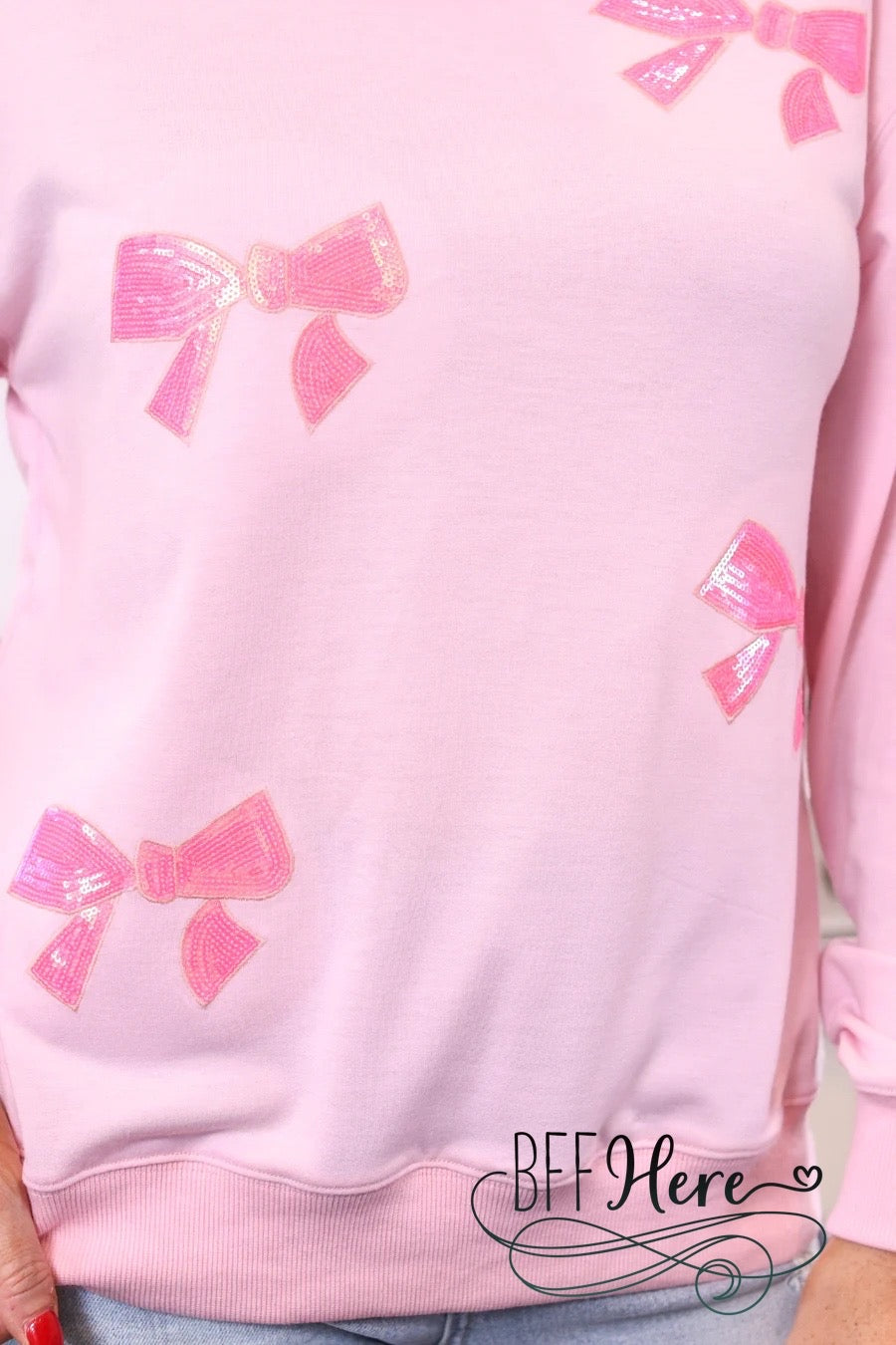 PREORDER Blushing Bows Sequin Sweatshirt by Jess Lea (Ships Beginning of September) - BFF Here