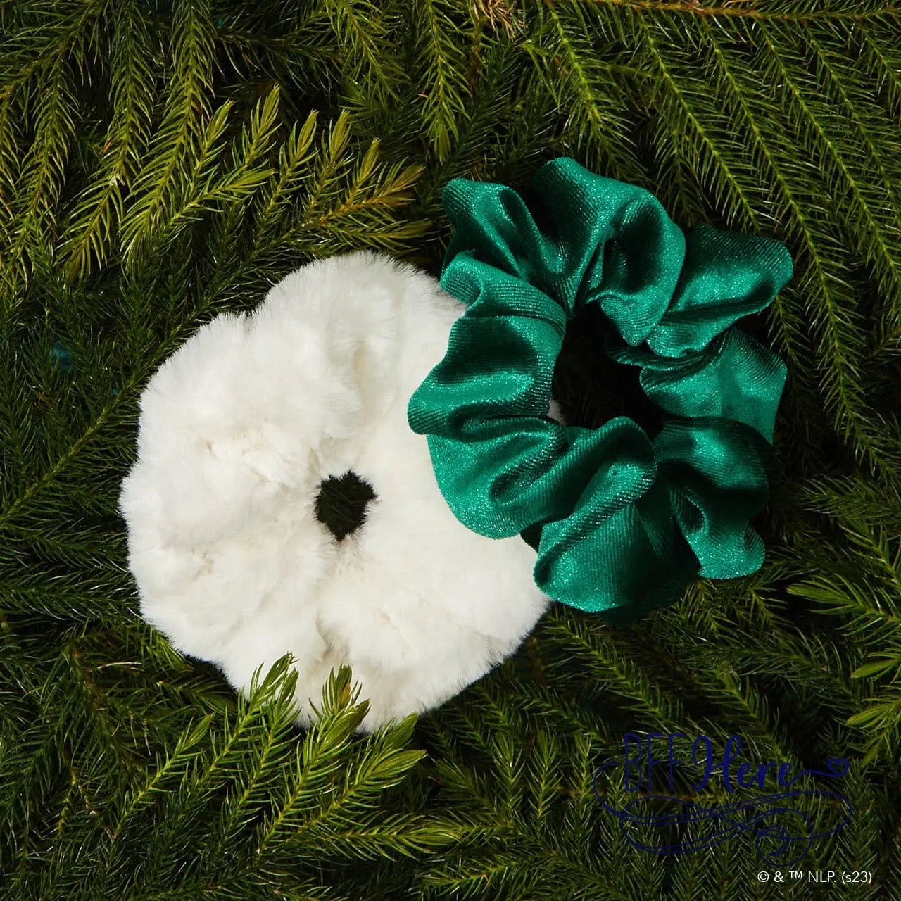 Elf X Kitsch Scrunchies 2pc - White & Green - BFF Here