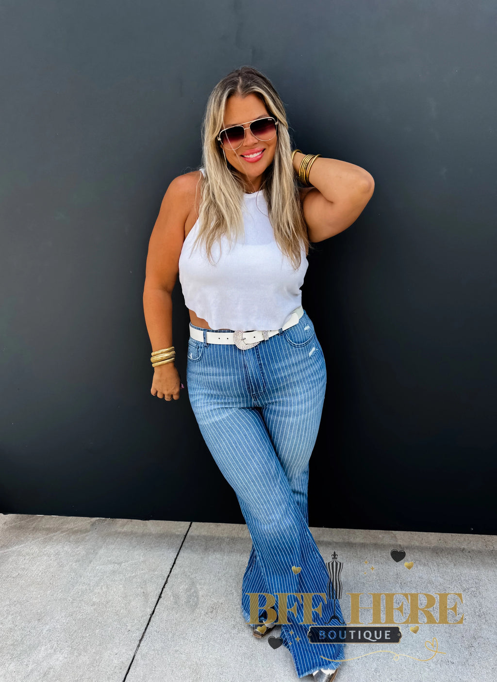 Take Sides Pin Stripe Jeans by Blakeley - BFF Here