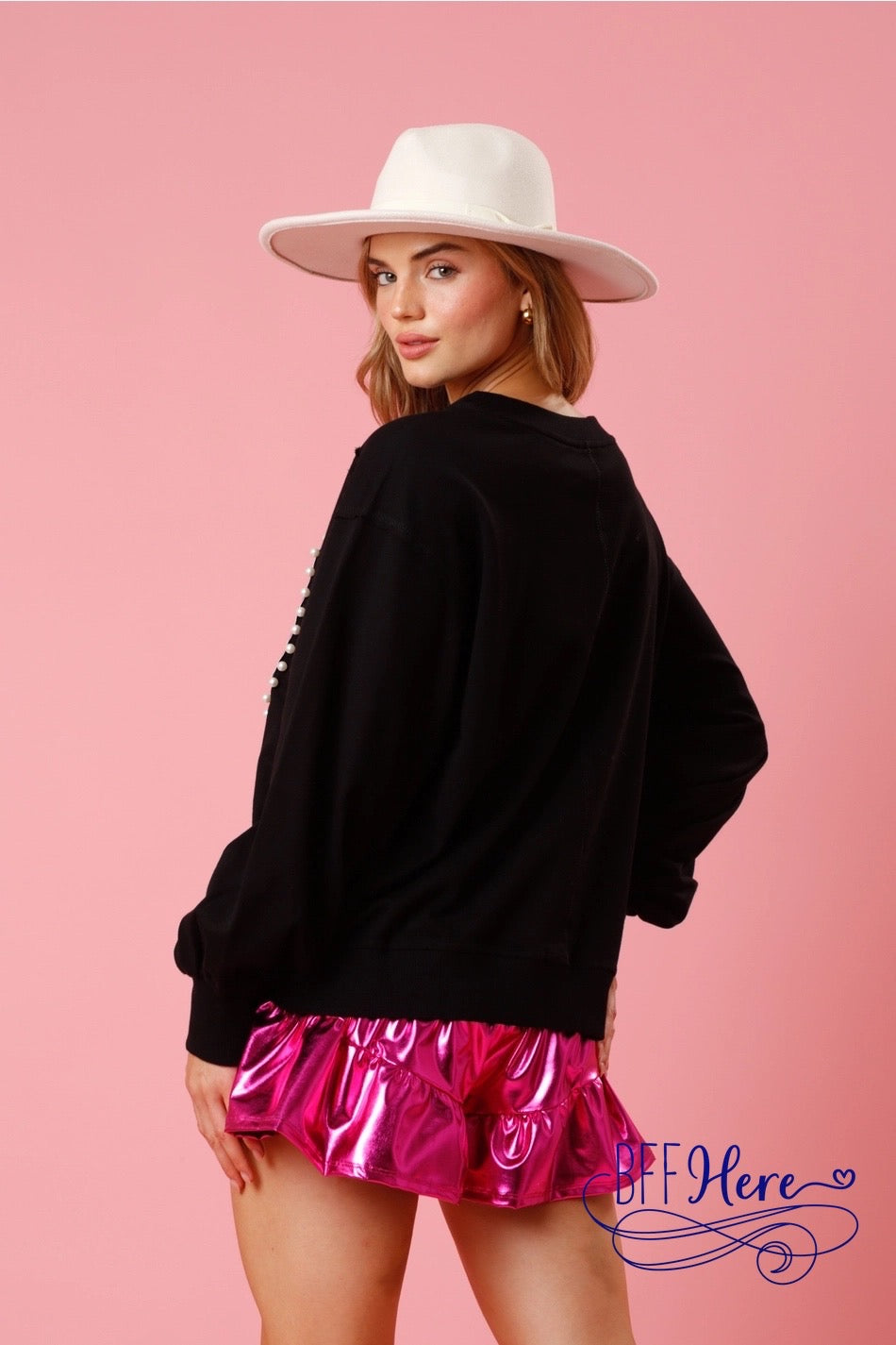 Chic Charmer: Pearl-Edged Heart Pullover - BFF Here