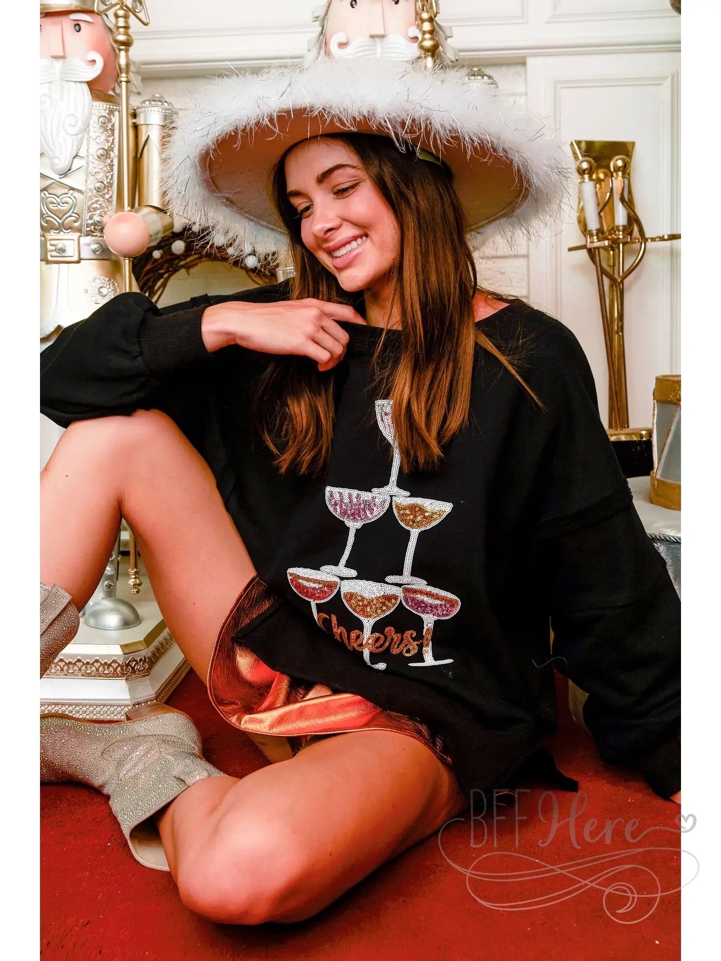 Joyful Toast: Cheers to the Holidays Christmas Sweatshirt - BFF Here