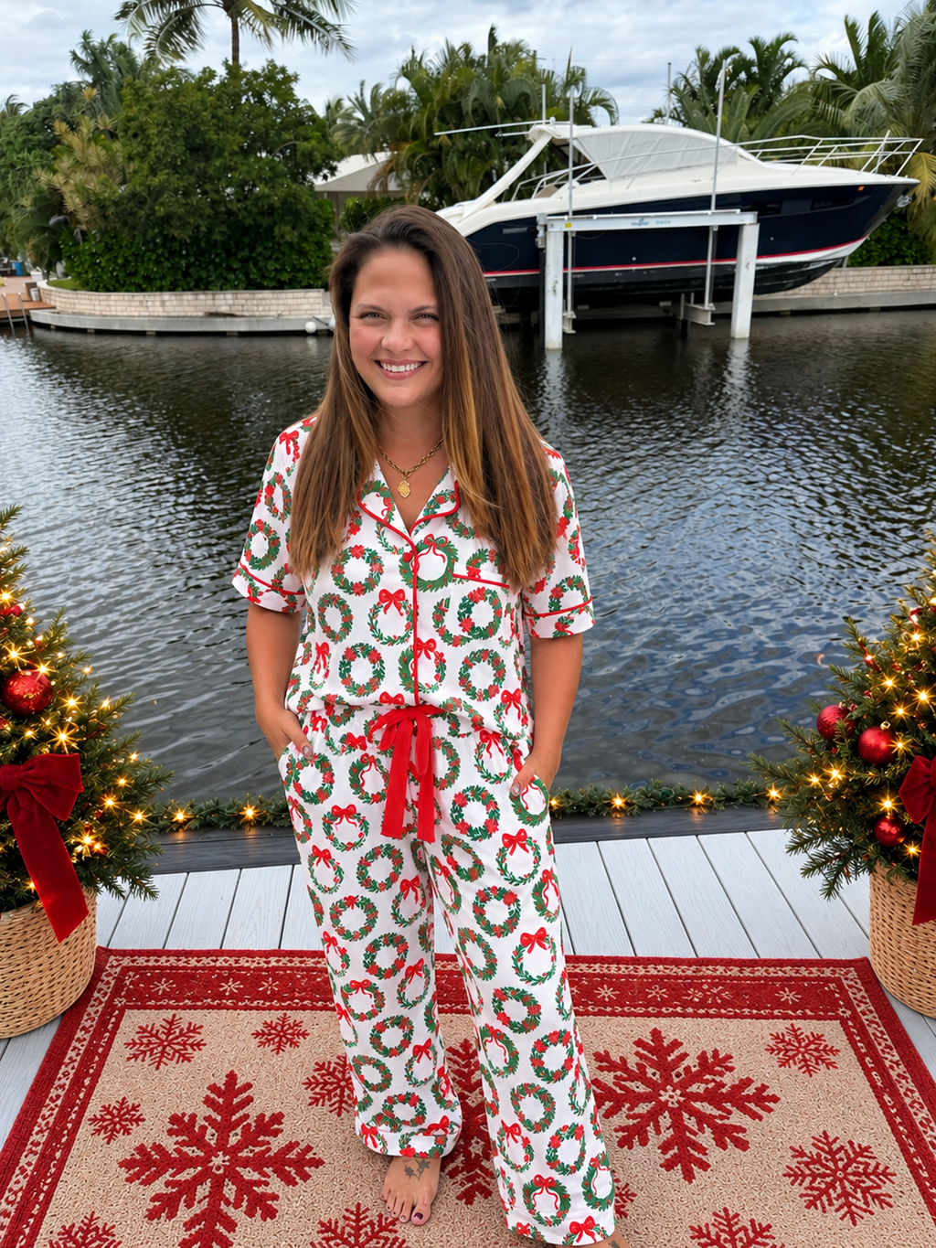 Ribbon Wreath Ruffle Pajama Set by Jess Lea