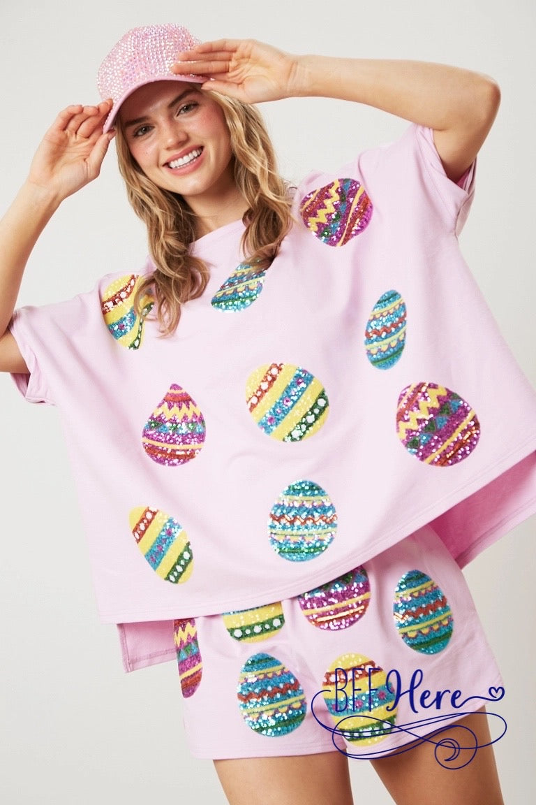 PREORDER: Hop into Style: Sequin Easter Egg Top (Ships End of February) - BFF Here