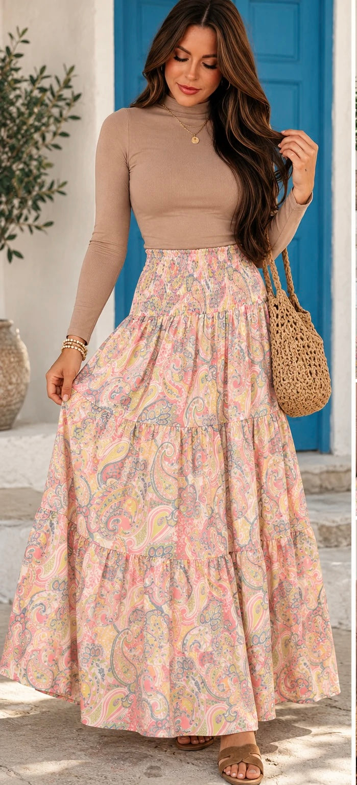 PREORDER: Pink Skies & Paisley Maxi Skirt (ETA: November)