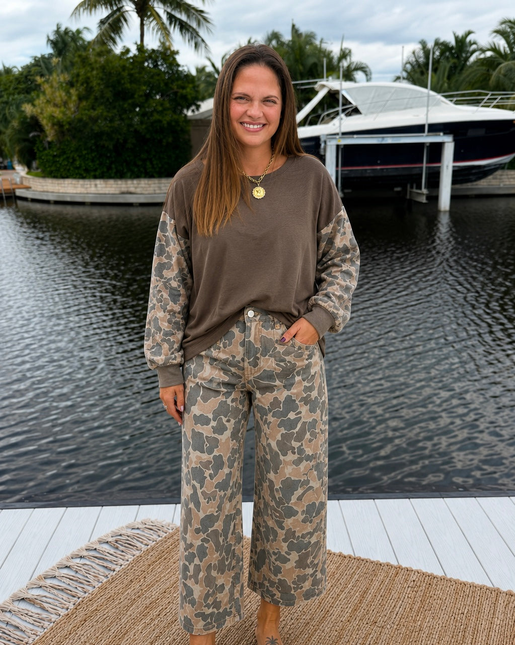 PREORDER: Camo State of Mind Wide Leg Pants (ETA: September / October )