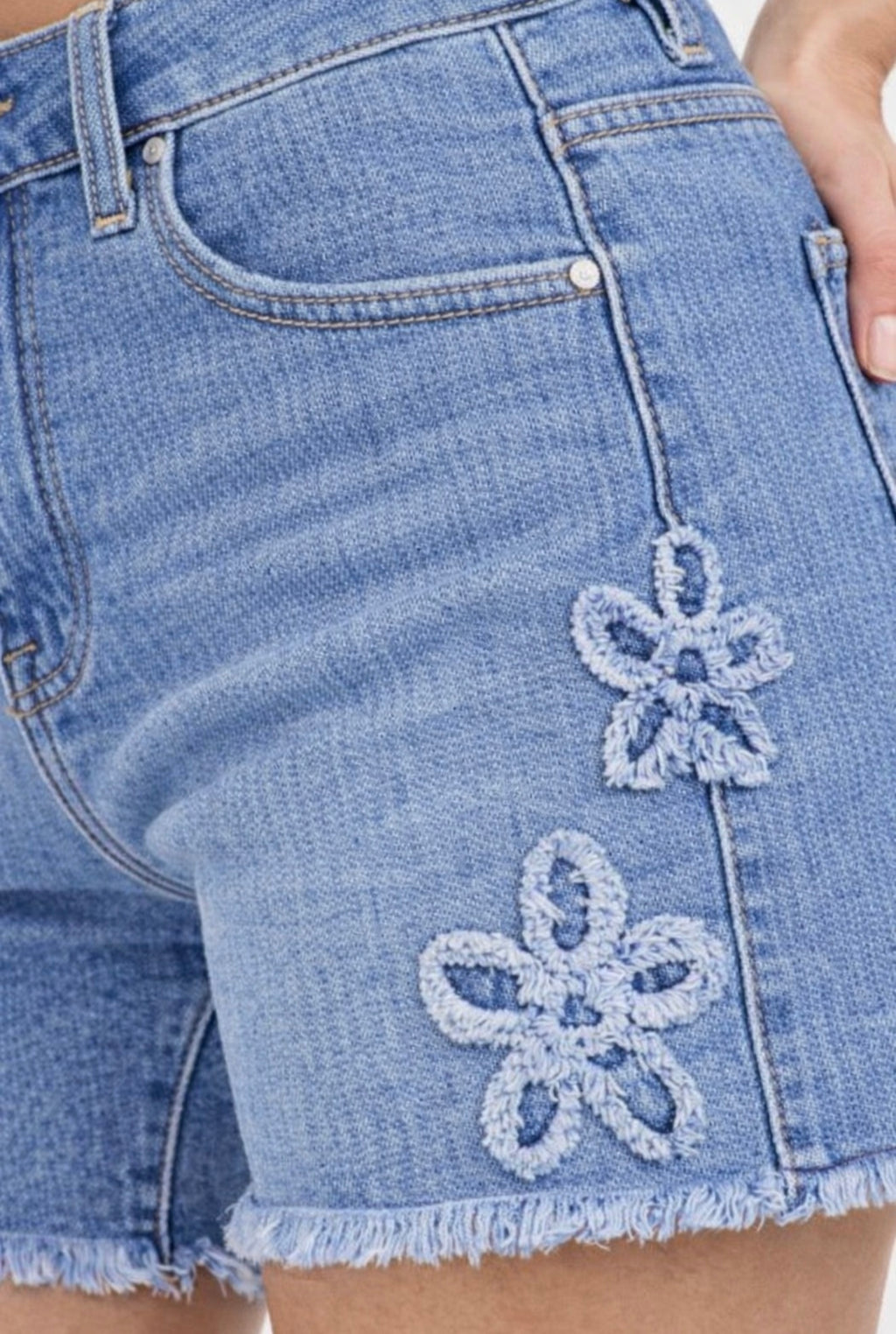 High Rise Flower Patches Shorts by Risen Jeans (ETA: April) - BFF Here