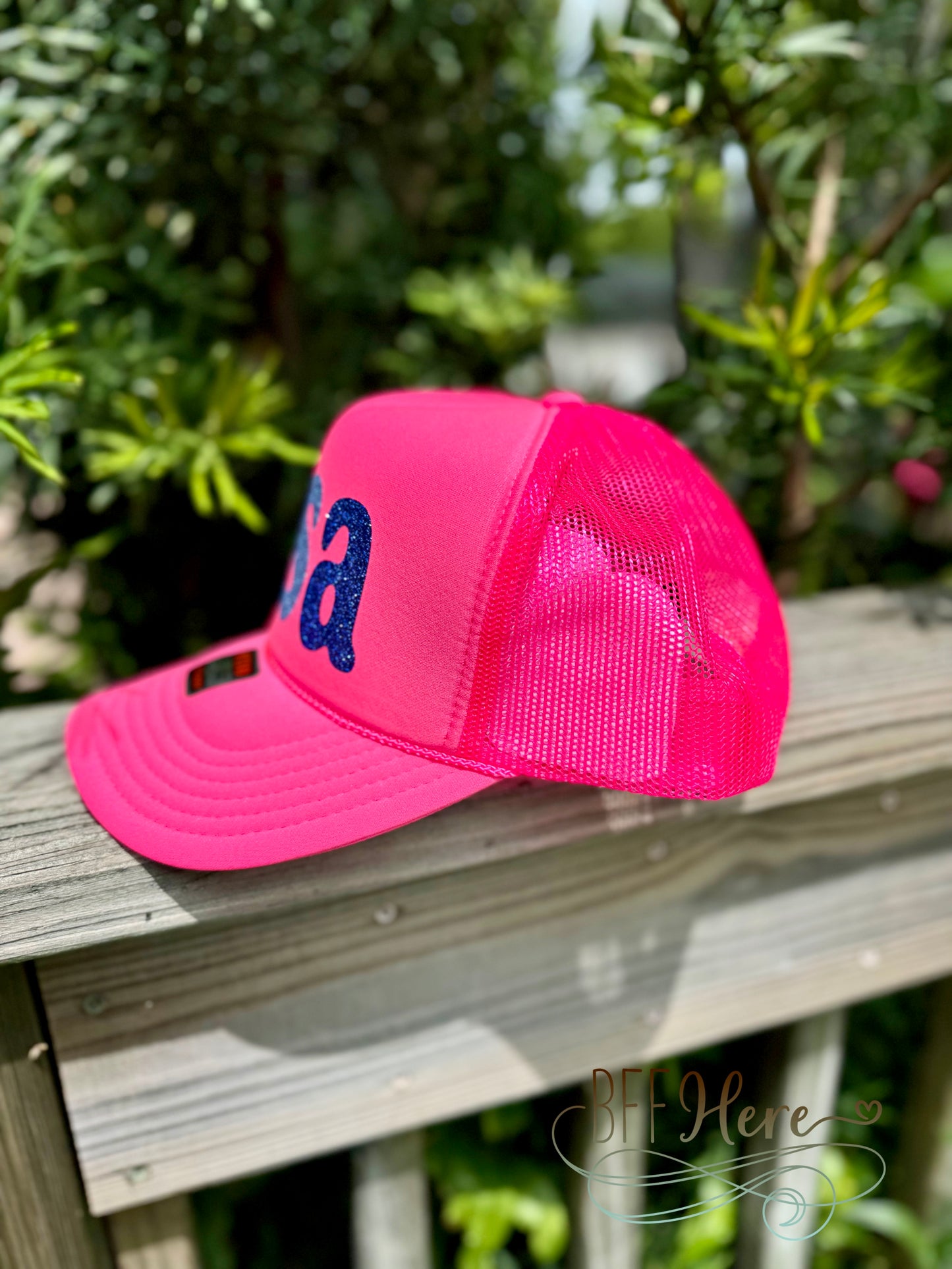 Glowing Glam - Neon Pink USA Trucker Hat! - BFF Here