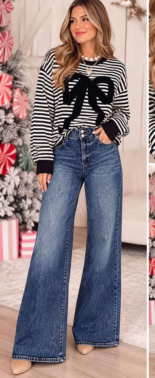PREORDER: Take The Scenic Route Wide Leg Jeans / Dark (ETA: November)