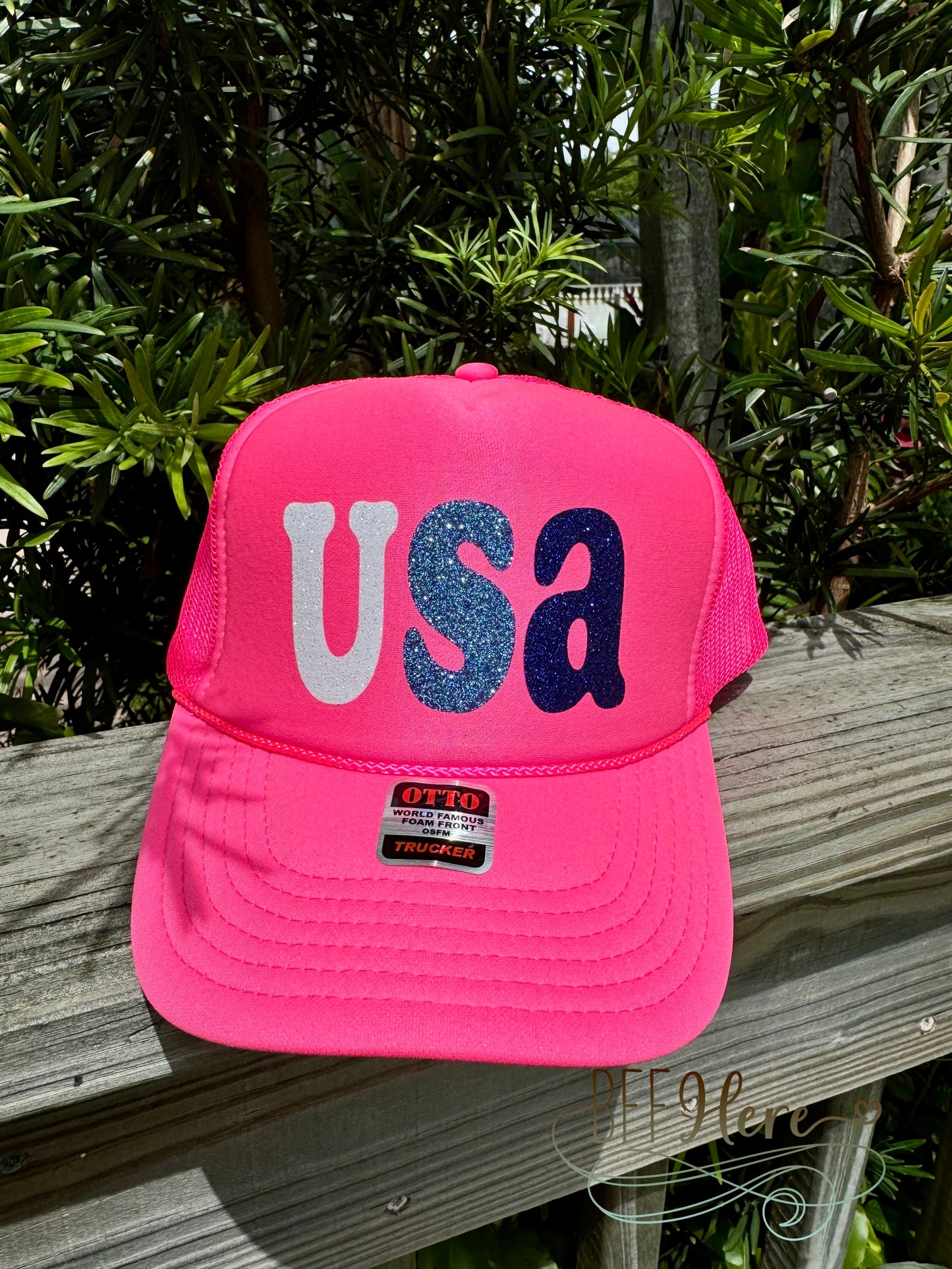 Glowing Glam - Neon Pink USA Trucker Hat! - BFF Here