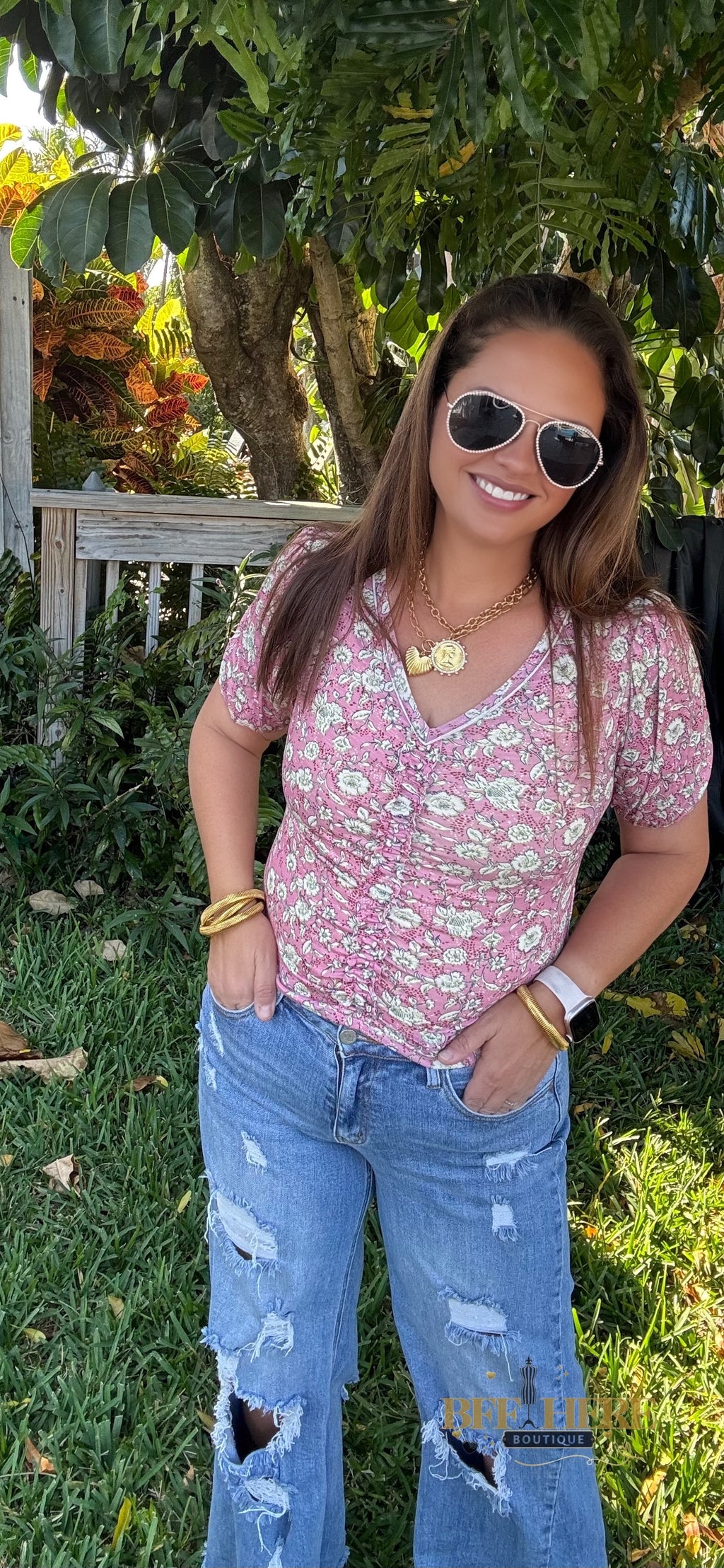 Vintage Bloom Ruched Top - BFF Here