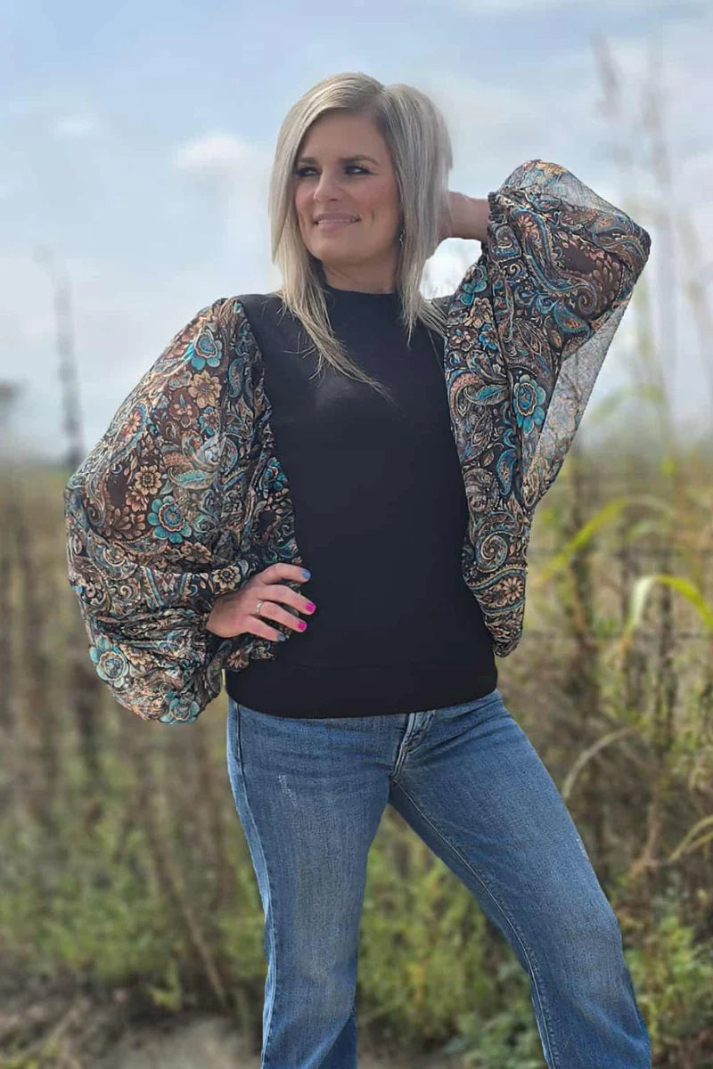Paisley Dreams Mesh Sleeve Top by Sterling Kreek - BFF Here