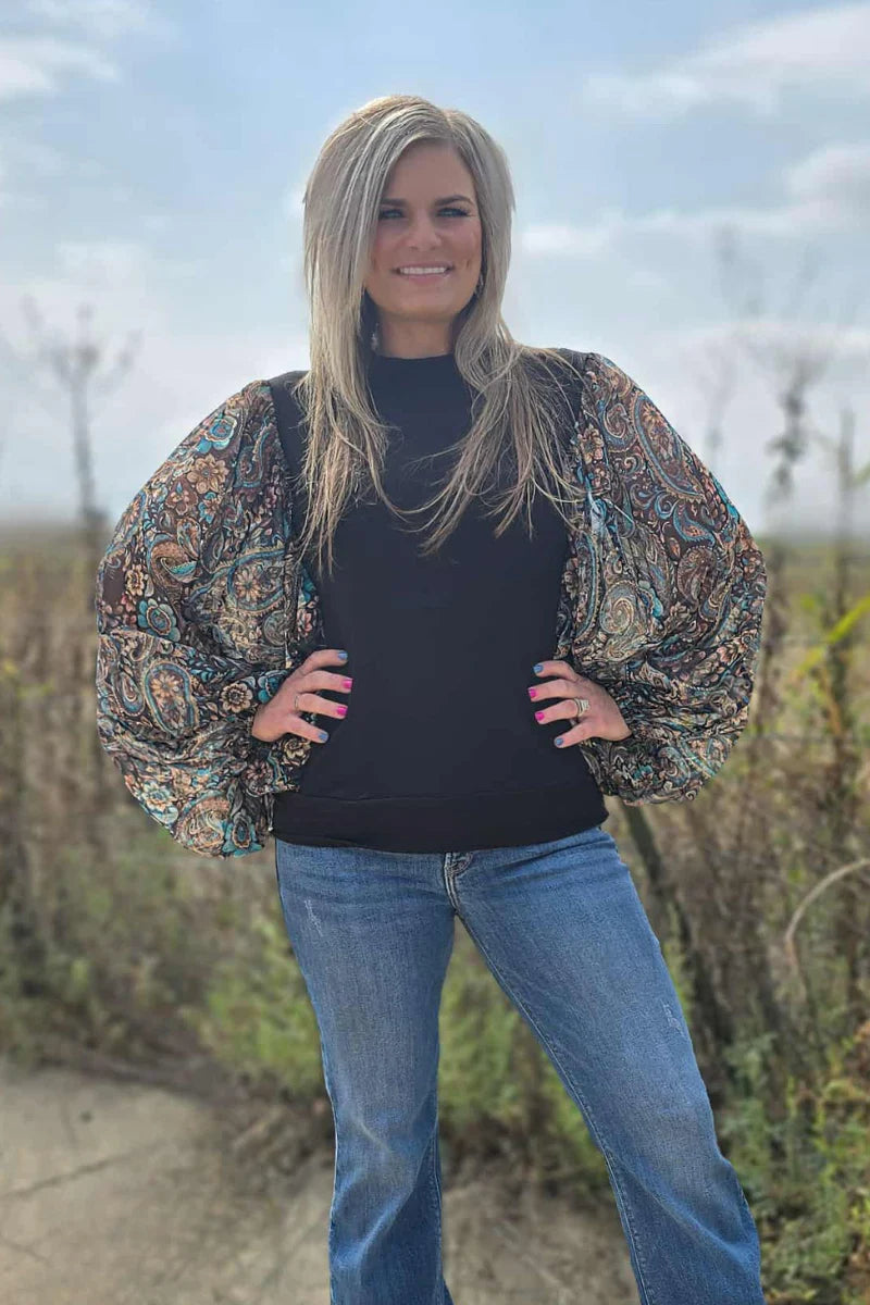 Paisley Dreams Mesh Sleeve Top by Sterling Kreek - BFF Here