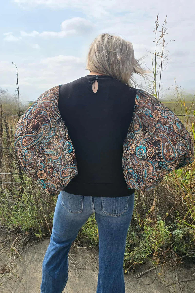 Paisley Dreams Mesh Sleeve Top by Sterling Kreek - BFF Here