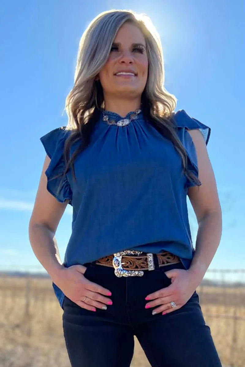 Babydoll Top Denim / Dark Wash by Sterling Kreek - BFF Here