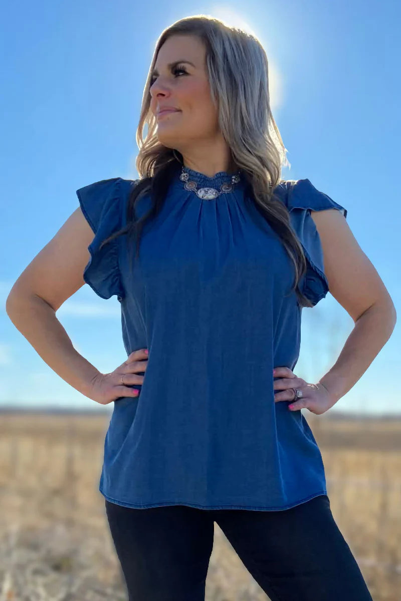 Babydoll Top Denim / Dark Wash by Sterling Kreek - BFF Here