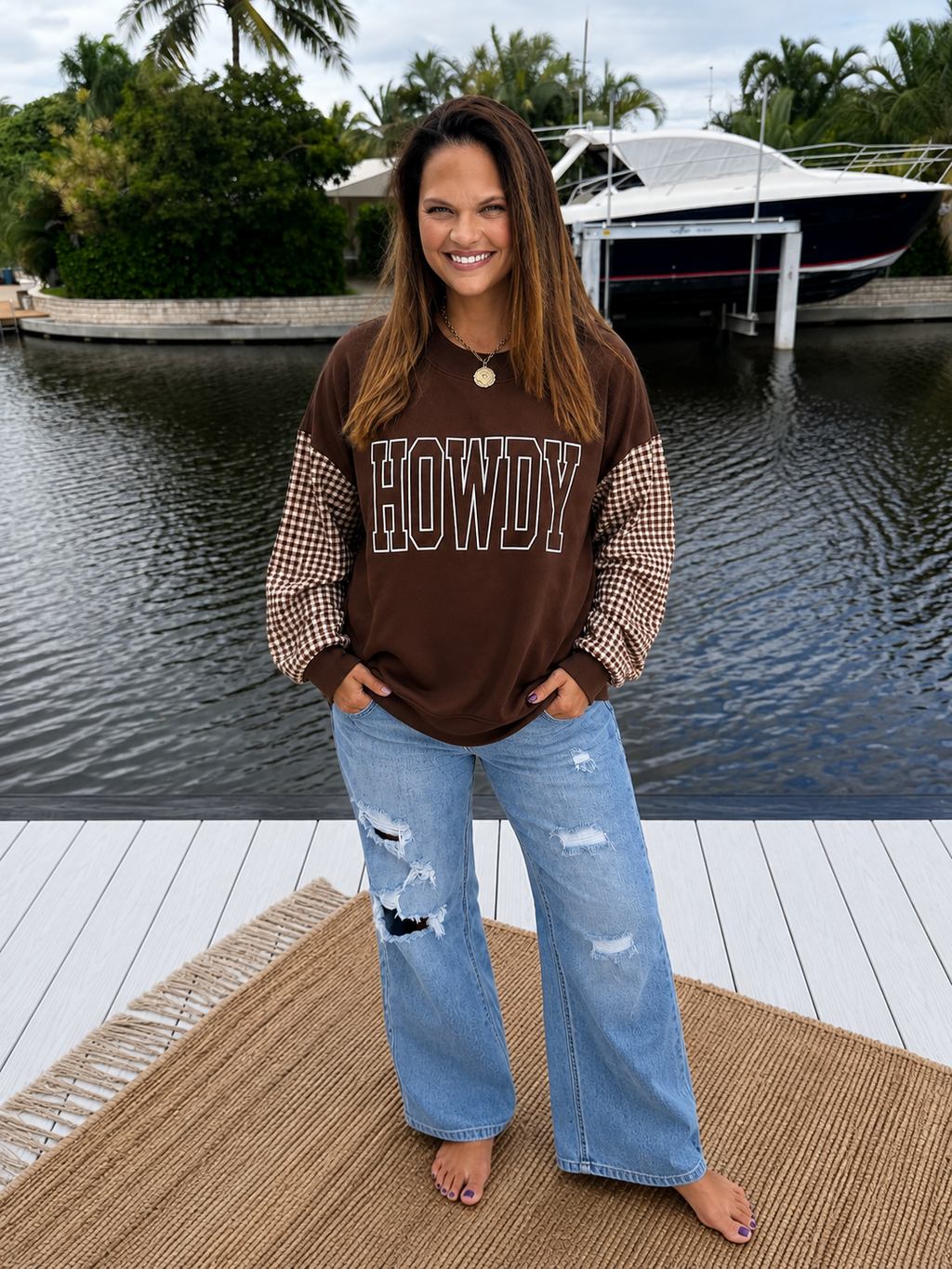 PREORDER: Howdy Honey Gingham Sweatshirt (ETA: September / October)