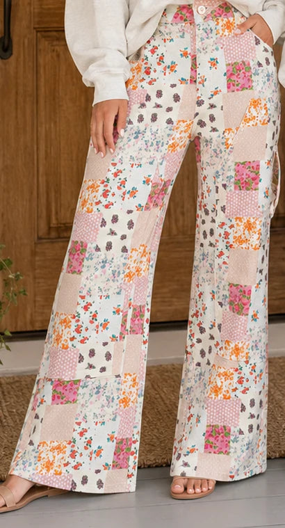 PREORDER: Patchwork in Bloom Wide Leg Jeans (ETA: October )