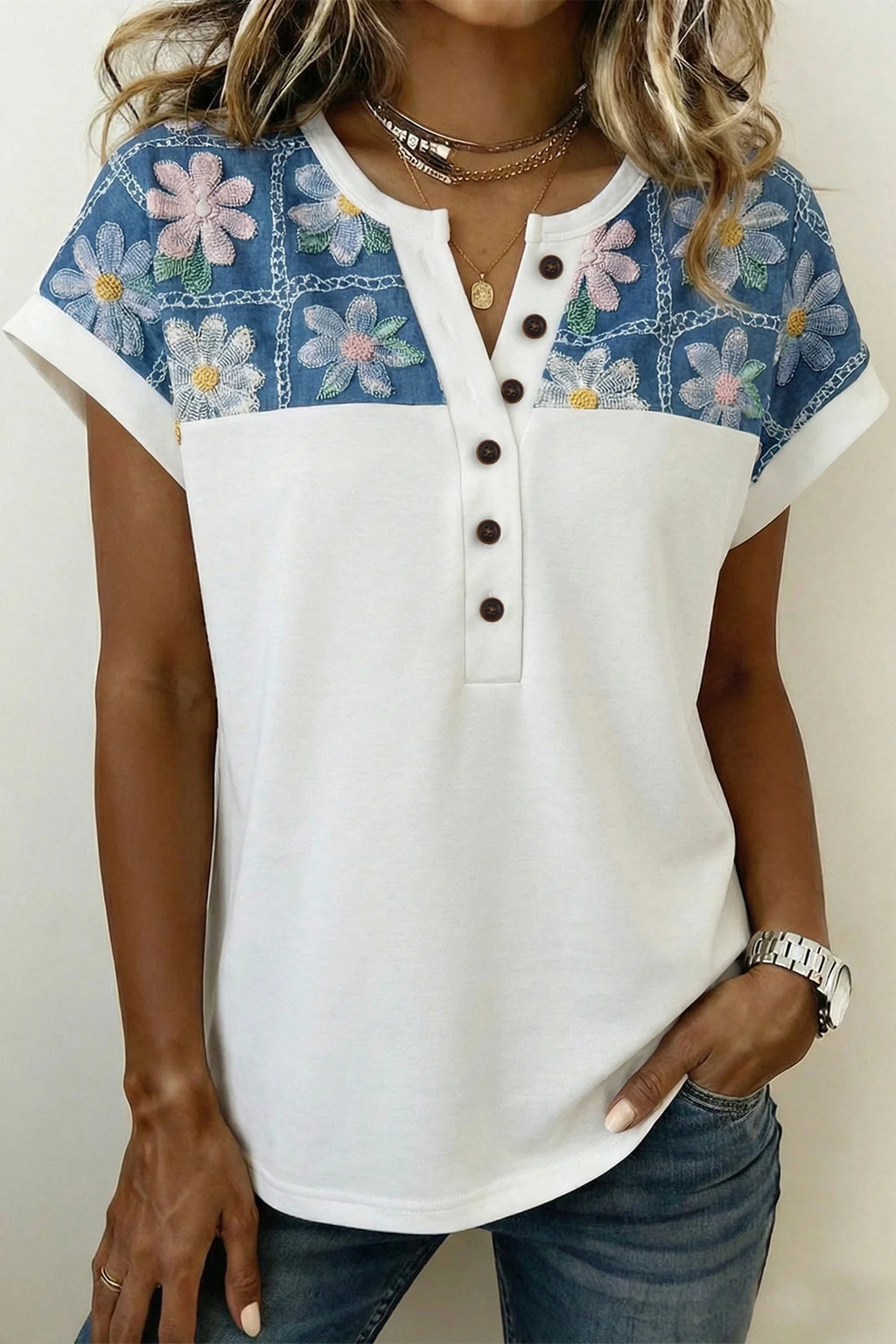 PREORDER: Daisy Days Denim Henley Top  (ETA: October)