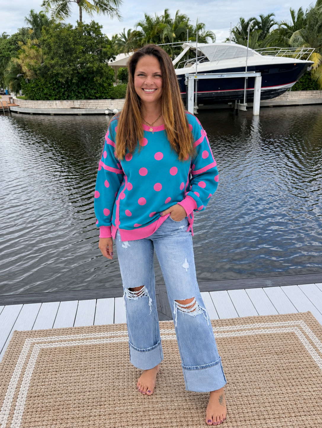 PREORDER: Pop of Pink Polka Dot Sweatshirt (ETA: October )