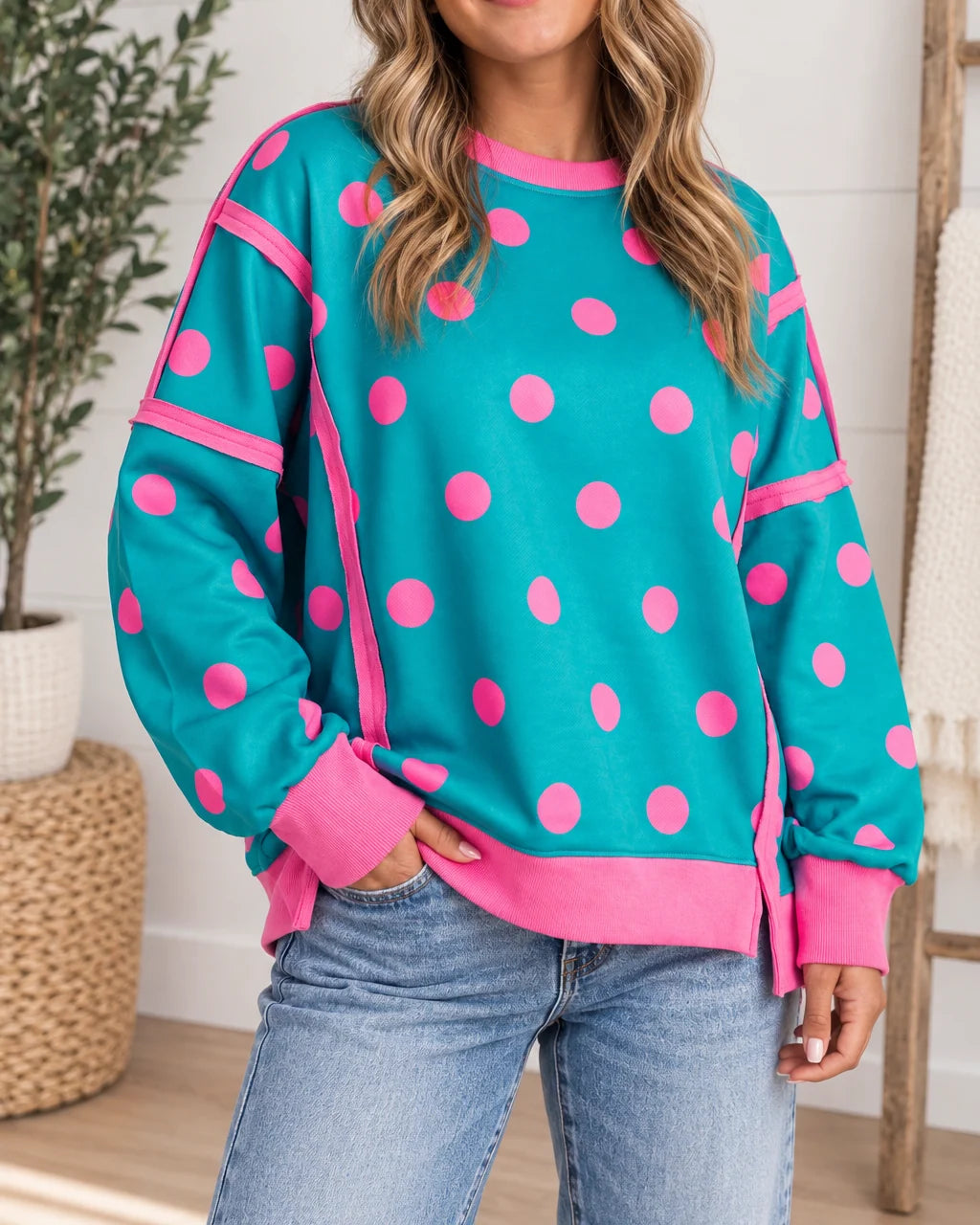 PREORDER: Pop of Pink Polka Dot Sweatshirt (ETA: October )