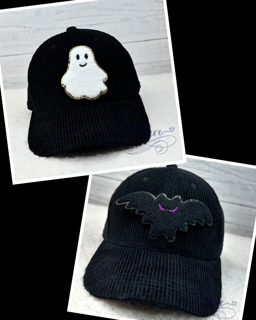 Hauntingly Chic: Halloween Corduroy Hat with Chenille Accent / Choice of Style - BFF Here