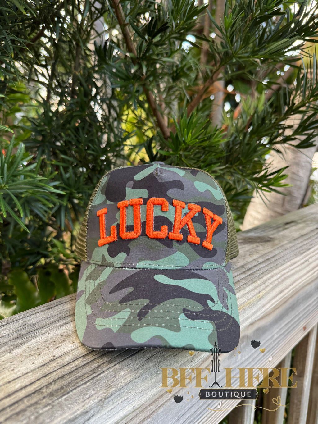 Lucky Camo Trucker Hat by Blakeley - BFF Here