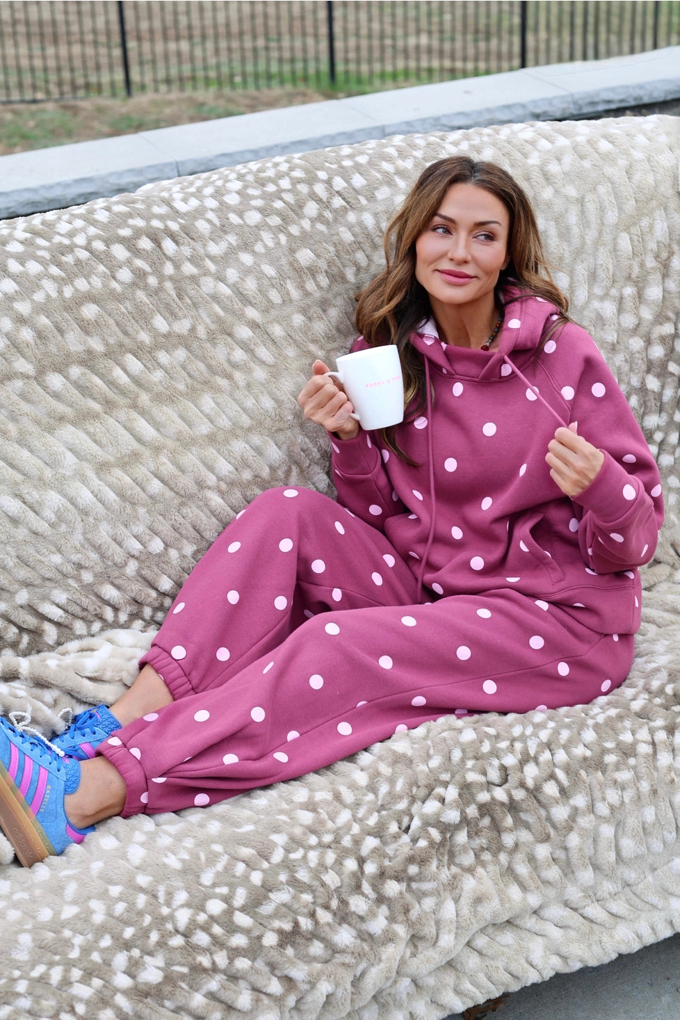 PREORDER: Maroon Pink Polka Dot Sweatsuit Set - Hoodie & Sweatpants / ARRAY by Poppy and Pine (ETA: October)