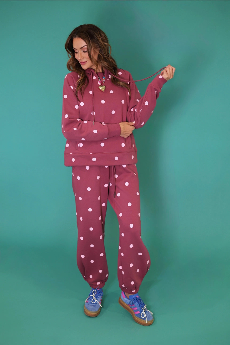 PREORDER: Maroon Pink Polka Dot Sweatsuit Set - Hoodie & Sweatpants / ARRAY by Poppy and Pine (ETA: October)