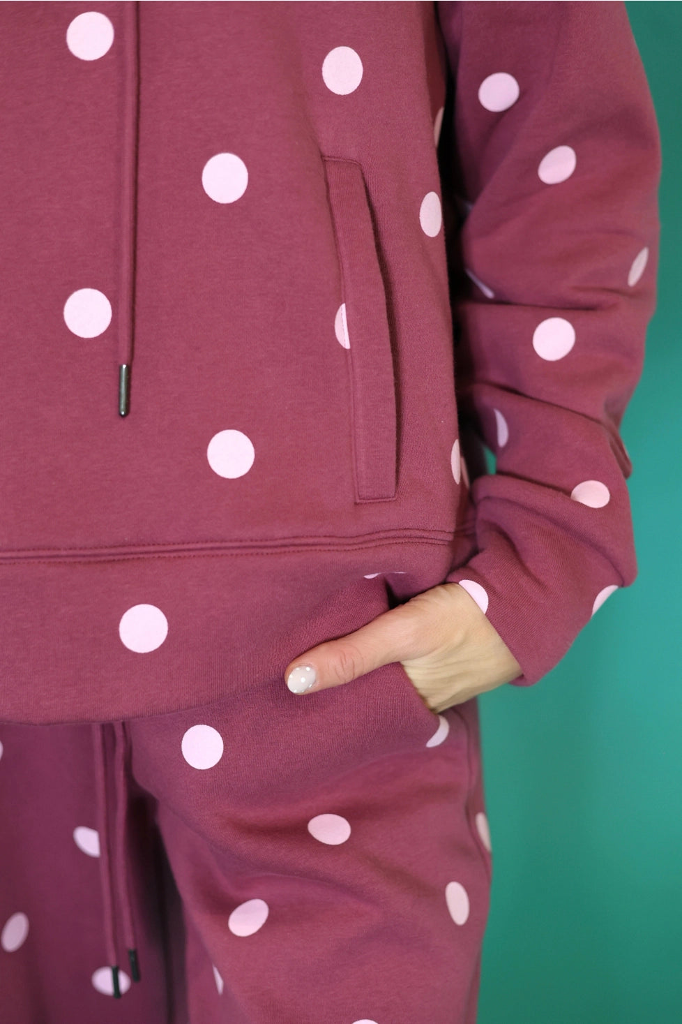 PREORDER: Maroon Pink Polka Dot Sweatsuit Set - Hoodie & Sweatpants / ARRAY by Poppy and Pine (ETA: October)