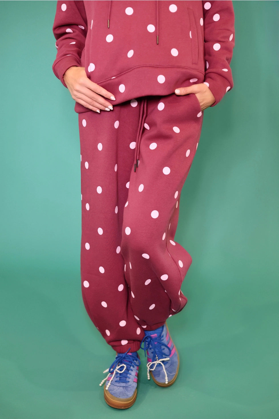 PREORDER: Maroon Pink Polka Dot Sweatsuit Set - Hoodie & Sweatpants / ARRAY by Poppy and Pine (ETA: October)