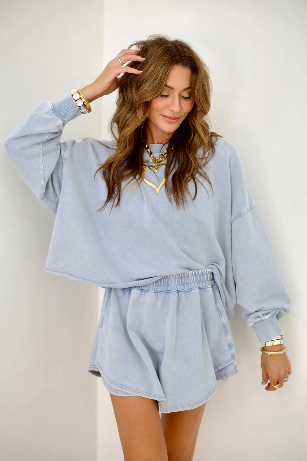 PREORDER: Knit Denim Long Sleeve Top & Skort Matching Set / ARRAY by Poppy and Pine (ETA: October)