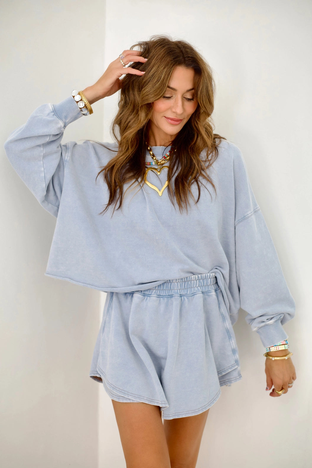 PREORDER: Knit Denim Long Sleeve Top & Skort Matching Set / ARRAY by Poppy and Pine (ETA: October)