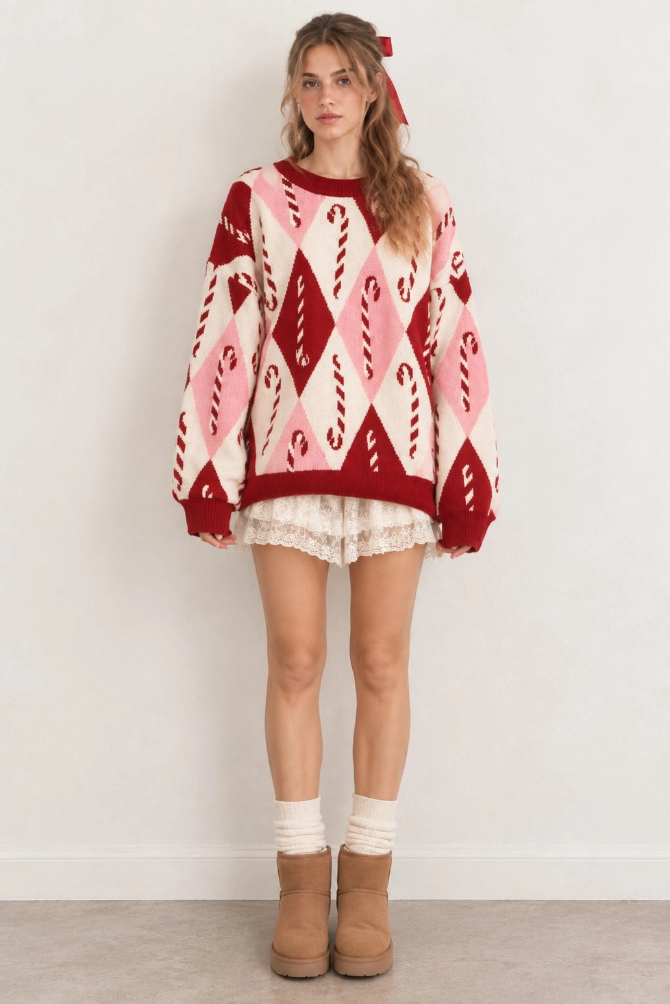 PREORDER: Candy Cane Argyle Sweater / ARRAY by Jade by Jane (ETA: November)