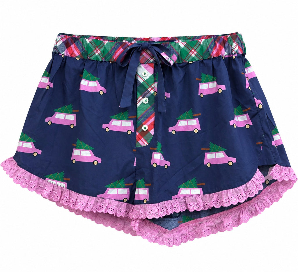 PREORDER: Christmas Tree Car Print Lounge Shorts / ARRAY by Jade by Jane (ETA: November)