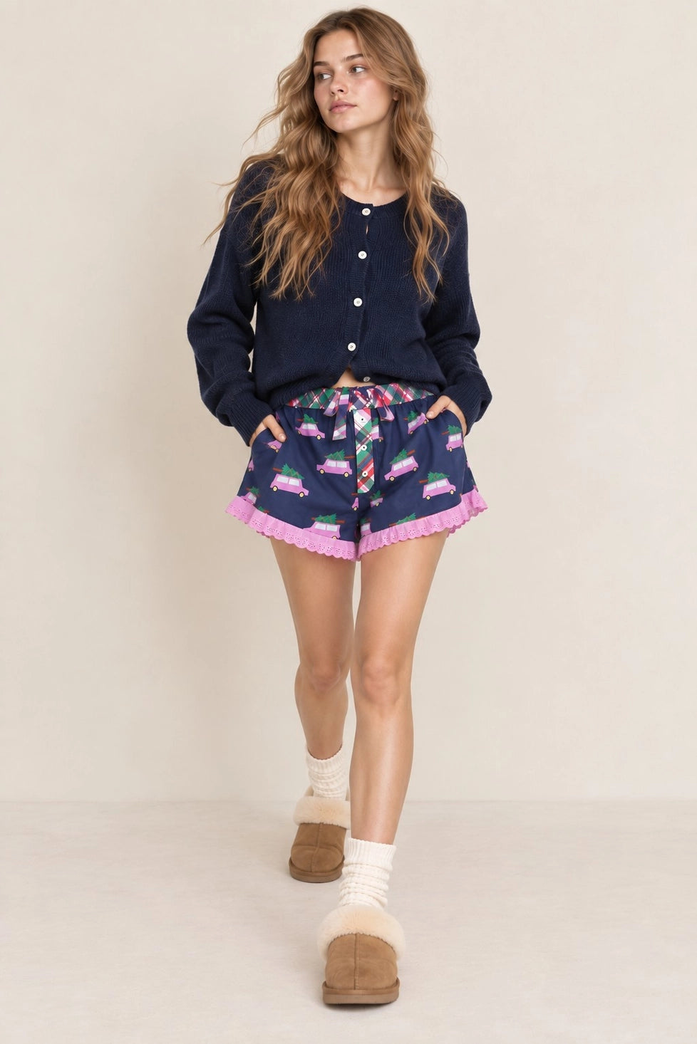 PREORDER: Christmas Tree Car Print Lounge Shorts / ARRAY by Jade by Jane (ETA: November)