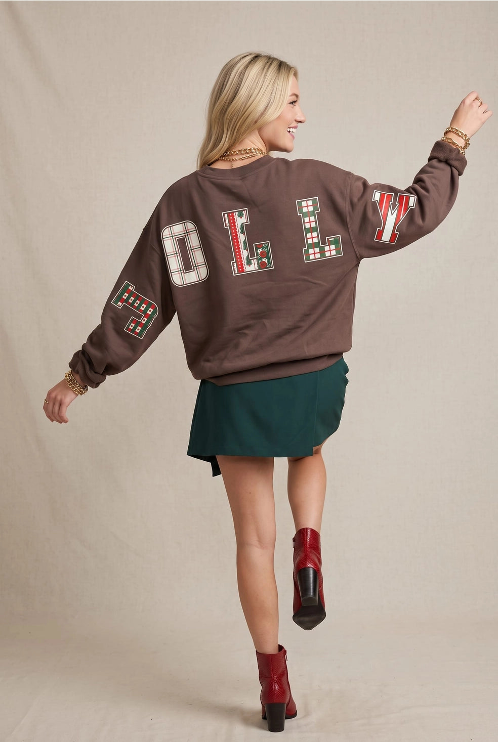 Holly Jolly Patch Mocha Crop Sweatshirt / ARRAY by Southern Bliss (Ships 2-3 weeks)