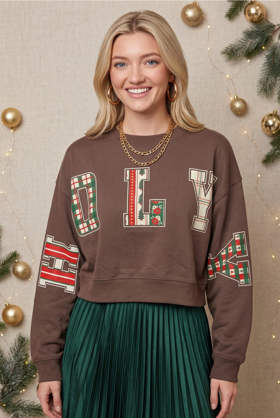 Holly Jolly Patch Mocha Crop Sweatshirt / ARRAY by Southern Bliss (Ships 2-3 weeks)