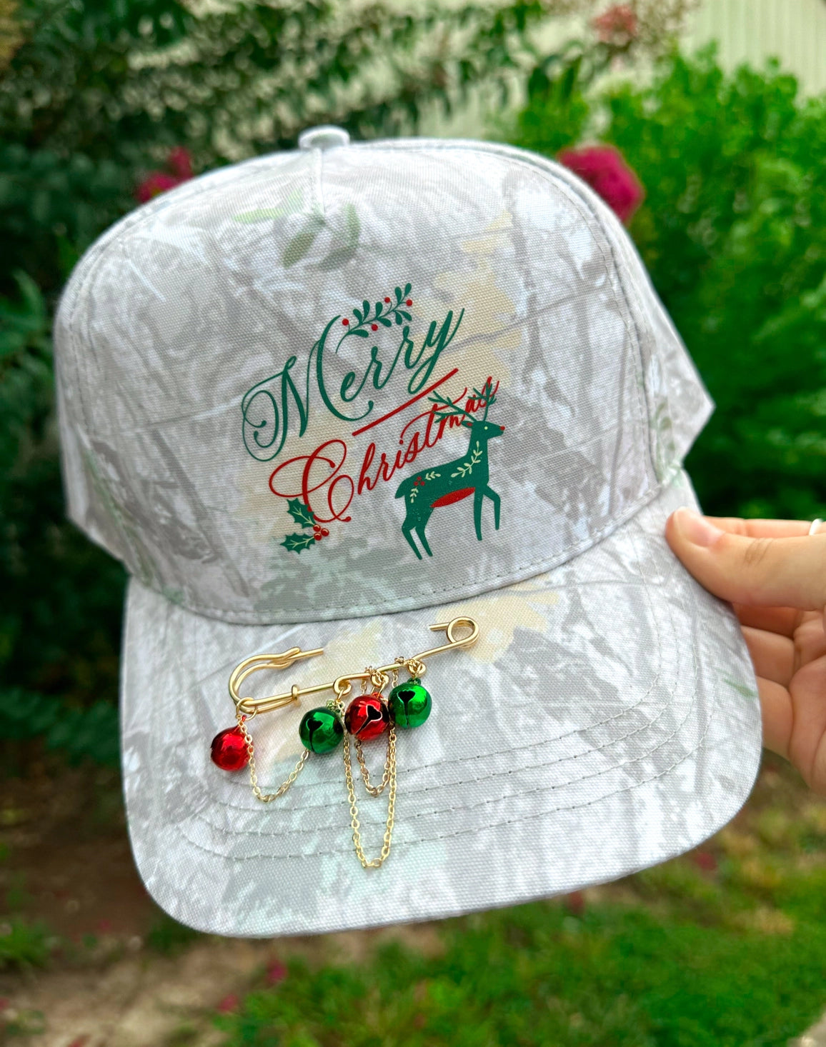 Vintage Merry Christmas with Reindeer Washed Camo Canvas Trucker / ARRAY by Southern Bliss (Ships 2-3 weeks)