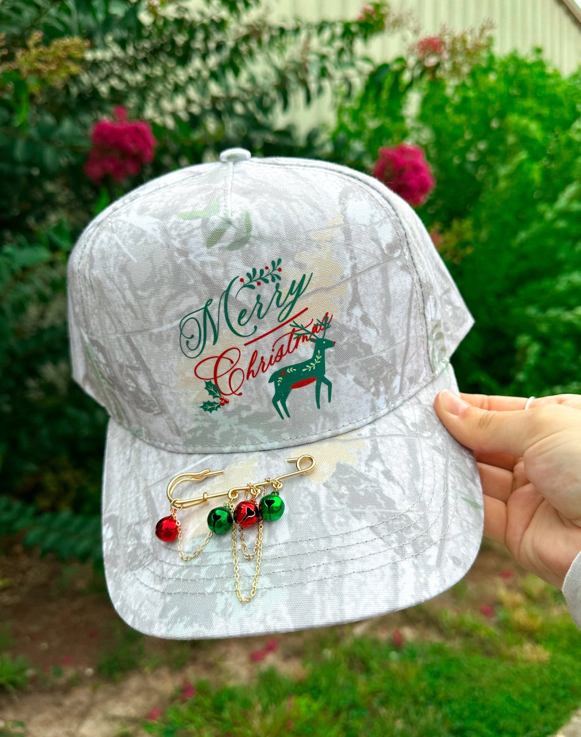 Vintage Merry Christmas with Reindeer Washed Camo Canvas Trucker / ARRAY by Southern Bliss (Ships 2-3 weeks)