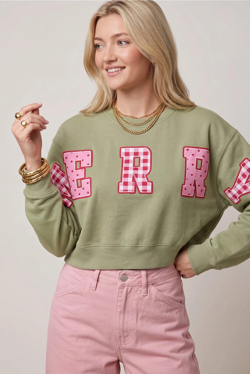 Merry Christmas Patch Pistachio Crop Sweatshirt / ARRAY by Southern Bliss (Ships 2-3 weeks)