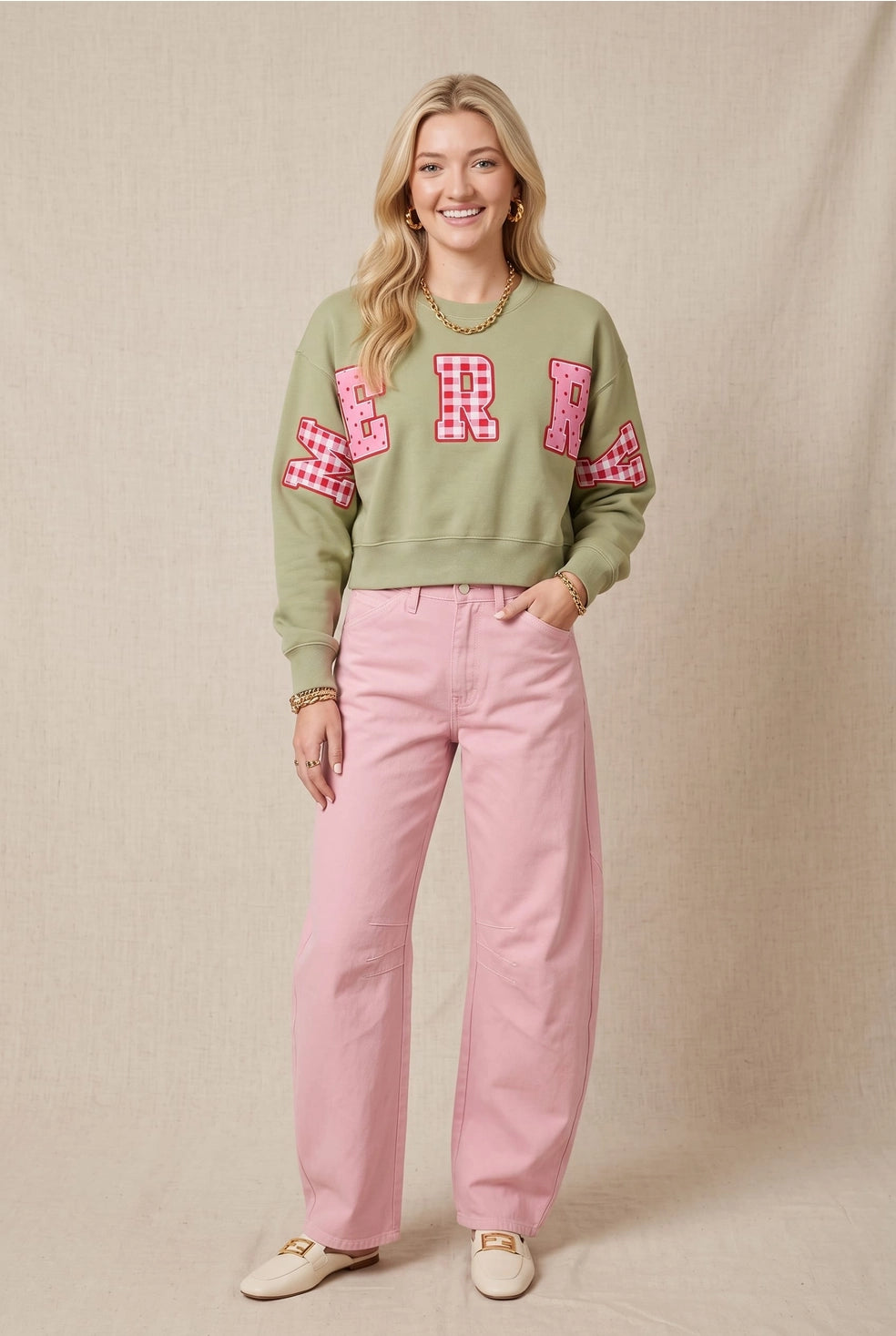 Merry Christmas Patch Pistachio Crop Sweatshirt / ARRAY by Southern Bliss (Ships 2-3 weeks)