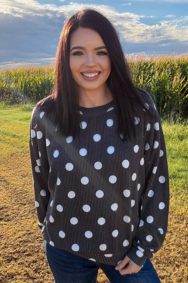 Dotty Darling Sweater Top / Black by Sterling Kreek (Ships 2-3 weeks)