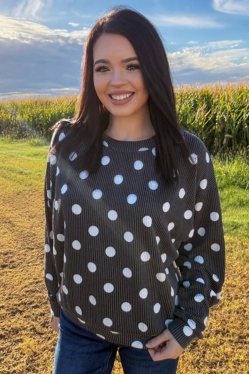 Dotty Darling Sweater Top / Black by Sterling Kreek (Ships 2-3 weeks)
