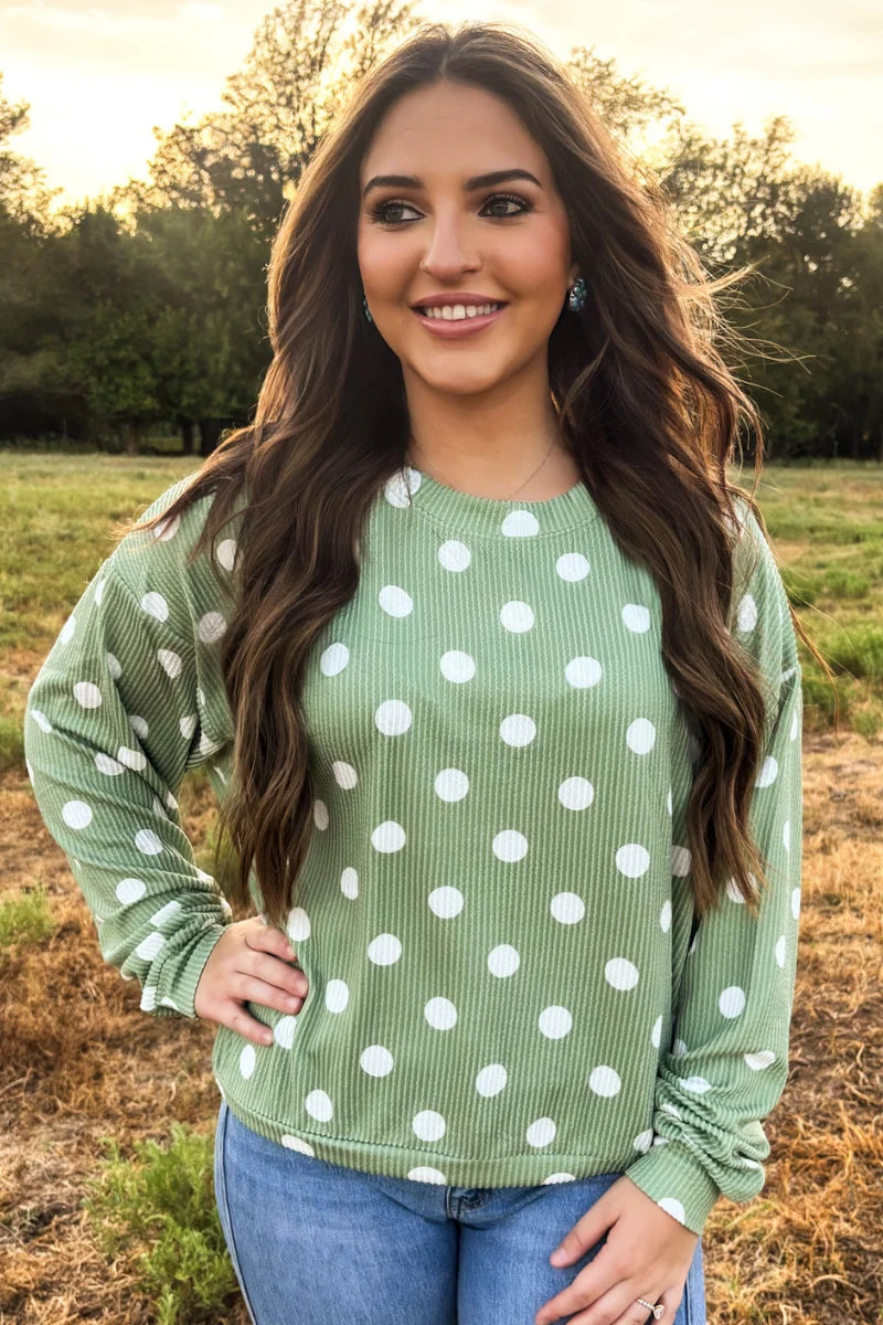 Dotty Darling Sweater Top / Sage Green by Sterling Kreek (Ships 2-3 weeks)