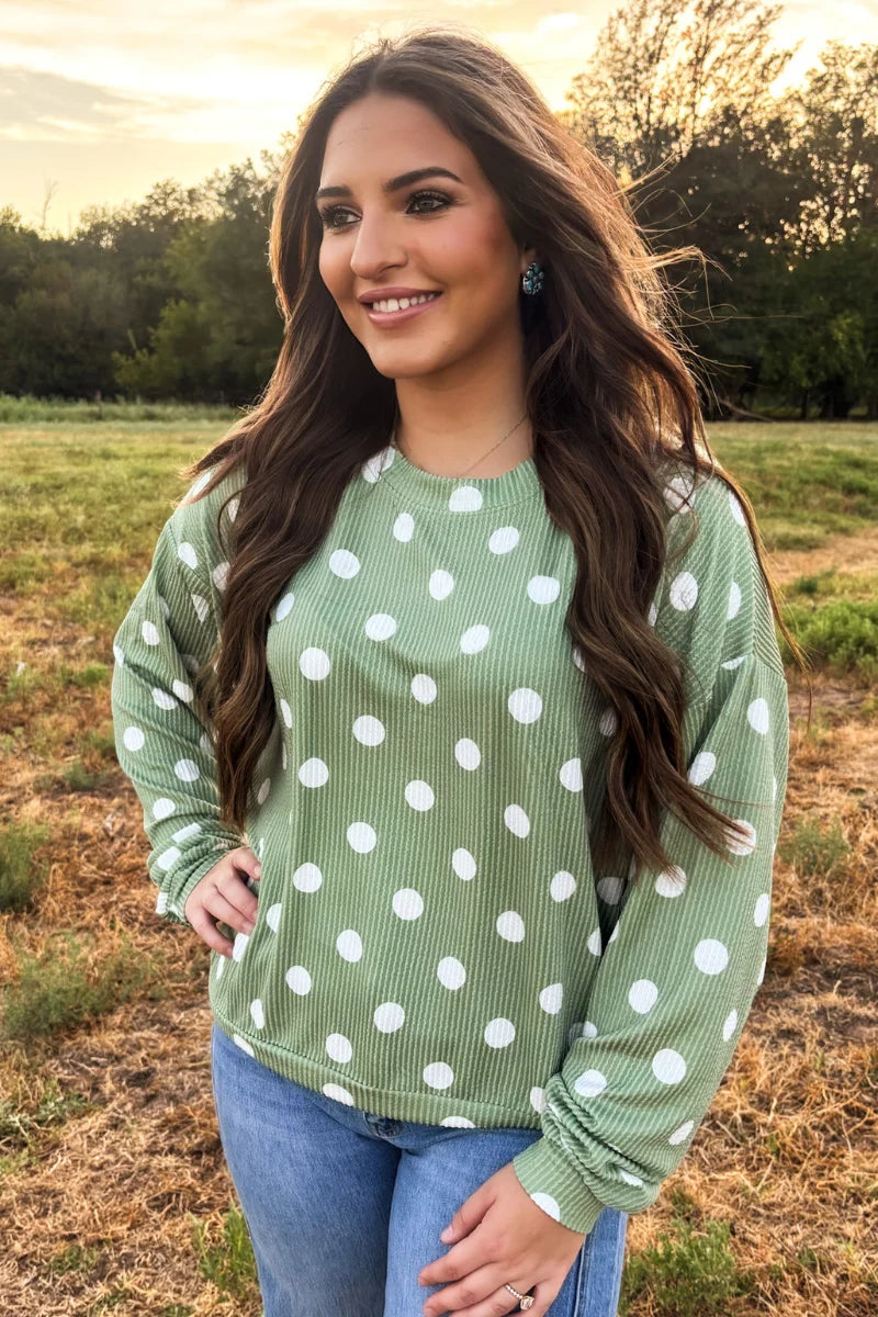 Dotty Darling Sweater Top / Sage Green by Sterling Kreek (Ships 2-3 weeks)
