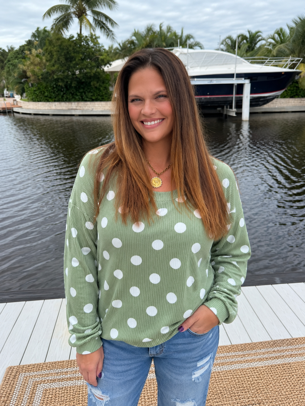 Dotty Darling Sweater Top / Sage Green by Sterling Kreek (Ships 2-3 weeks)