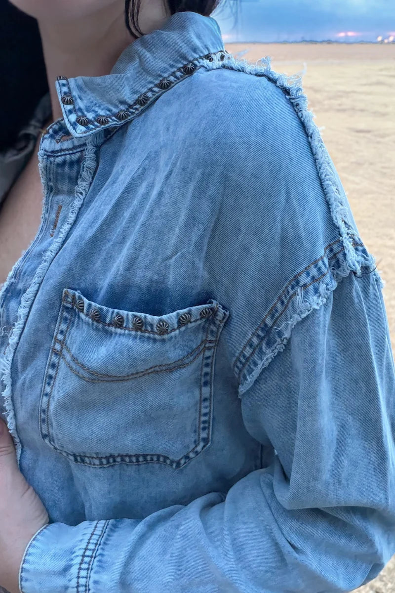 Studded Denim Shacket by Sterling Kreek (Ships 2-3 weeks)