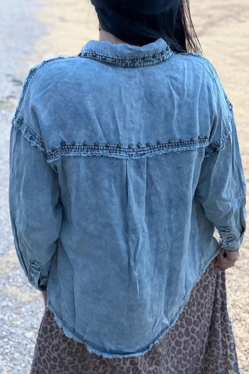 Studded Denim Shacket by Sterling Kreek (Ships 2-3 weeks)