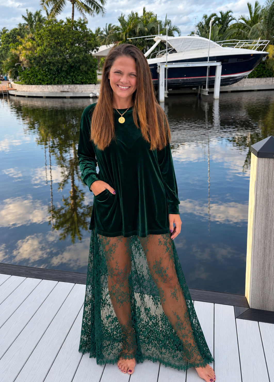 PREORDER: Emerald After Dark Velvet & Lace Dress (ETA: November)