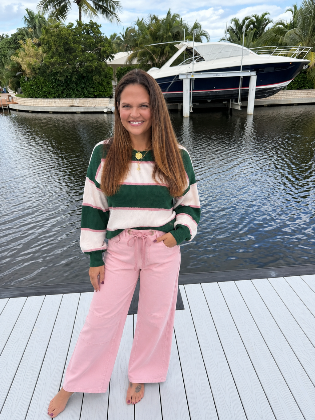 PREORDER: Pretty in Pine Striped Sweater  (ETA: November)